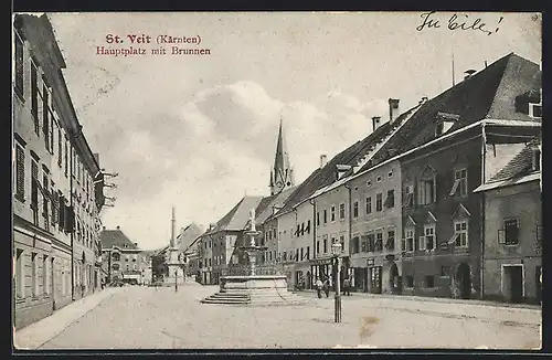 AK St. Veit /Kärnten, Hauptplatz mit Geschäften und Brunnen