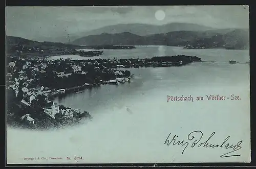 Mondschein-AK Pörtschach am Wörther-See, Panorama