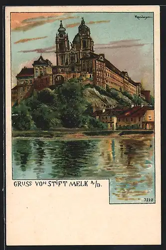 AK Melk a. D., Stift, Ansicht mit Donaupartie
