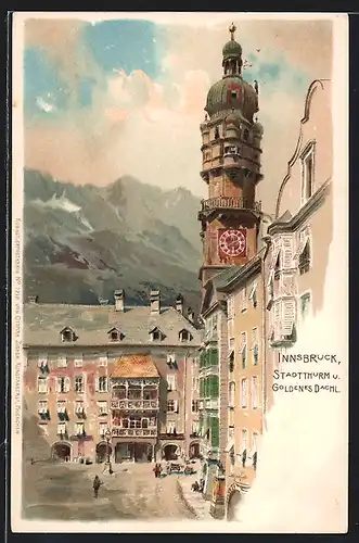 Lithographie Innsbruck, Stadtturm & Goldenes Dachl