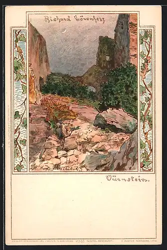 Lithographie Dürnstein, Ruine, in der Richard Löwenherz gefangen war