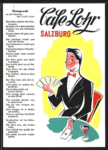 AK Salzburg, Cafe Lohr, Mann beim Kartenspiel