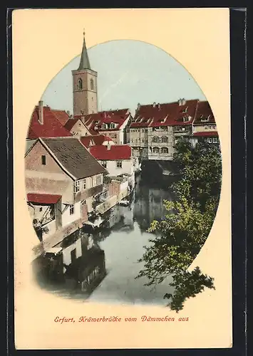 AK Erfurt, Krämerbrücke vom Dämmchen aus