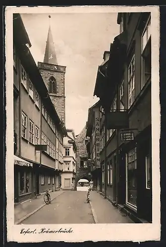 AK Erfurt, Krämerbrücke mit Blick zur Kirche