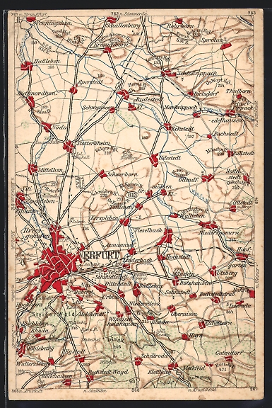 KünstlerAK Erfurt, Karte der Stadt und umliegender Orte Nr. 12739412