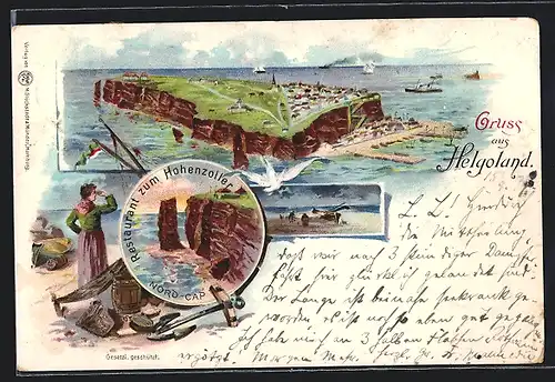 Lithographie Helgoland, Nord-Cap, Gesamtansicht aus der Vogelschau