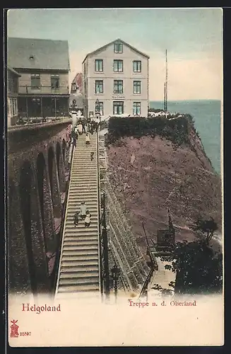 AK Helgoland, Treppe nach dem Oberland mit Hotel Villa Elisabeth