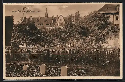 AK Erfurt, Ursulinenkloster, Lyzeum und Oberlyzeum, Frauen- u. Haushaltungsschule, Blick vom Klosterfriedhof aus