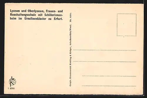 AK Erfurt, Ursulinenkloster, Lyzeum und Oberlyzeum, Frauen- u. Haushaltungsschule, Pensionatsgebäude vom Tennisplatz aus