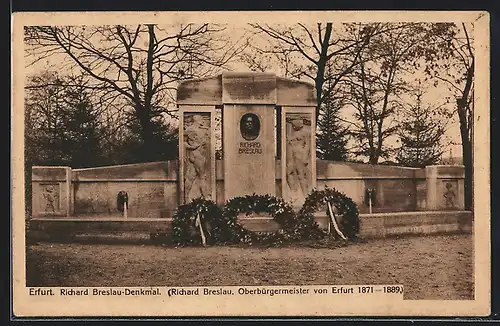AK Erfurt, Richard Breslau-Denkmal, Oberbürgermeister von Erfurt 1871-1889