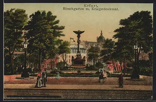 AK Erfurt, Hirschgarten mit Kriegerdenkmal