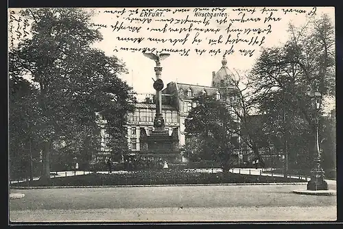 AK Erfurt, Hirschgarten mit Denkmal