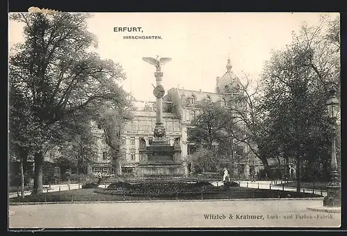 AK Erfurt, Hirschgarten mit Denkmal