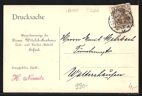 AK Erfurt, Hirschgarten mit Denkmal