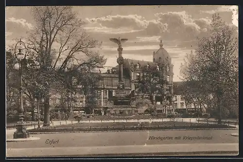 AK Erfurt, Hirschgarten und Kriegerdenkmal