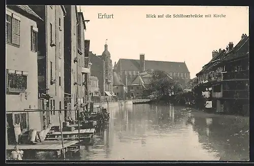 AK Erfurt, Blick auf die Schlösserbrücke mit Kirche