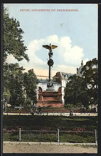 AK Erfurt, Hirschgarten mit Kriegerdenkmal