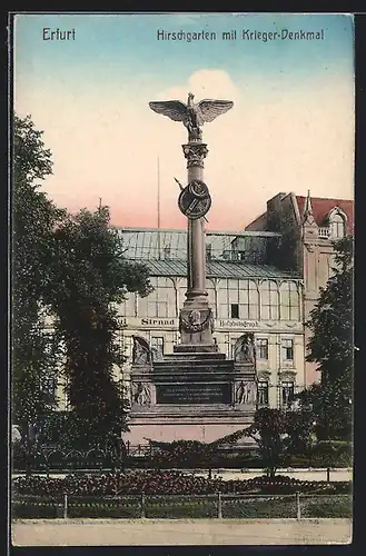 AK Erfurt, Hirschgarten mit Kriegerdenkmal