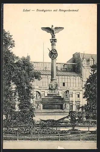 AK Erfurt, Hirschgarten mit Kriegerdenkmal