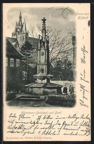 AK Erfurt, Hermanns-Denkmal und Dom