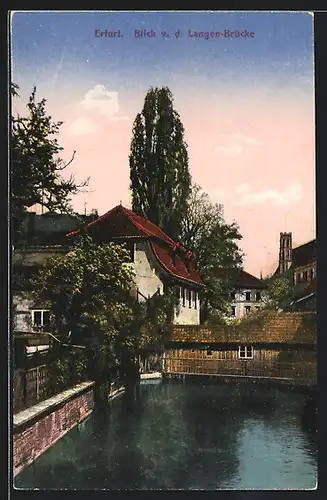 AK Erfurt, Blick v. d. Langen-Brücke in Dämmerung