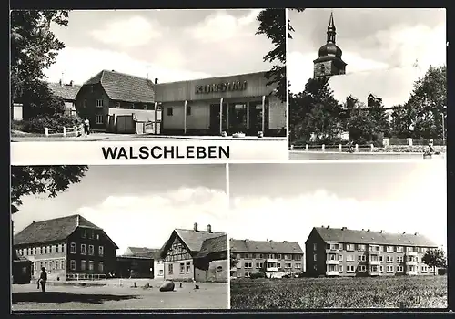 AK Walschleben, Bahnhofstrasse mit Gasthaus, Neubauten an der Hauptstrasse