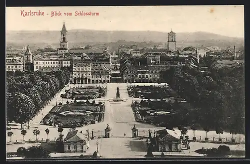 AK Karlsruhe, Blick vom Schlossturm auf das Schloss