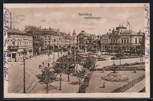 AK Bamberg, Schönleinplatz mit Brunnen