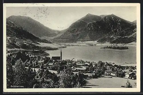 AK Schliersee, Uferpartie mit Kirche