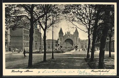 AK Hamburg-Altona, Hauptbahnhof mit Denkmal