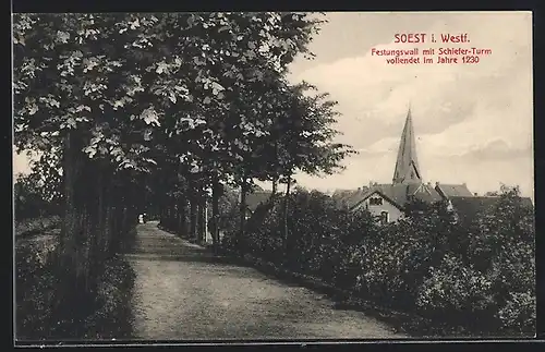 AK Soest i. Westf., Festungswall mit Schiefer-Turm