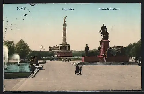 AK Berlin-Tiergarten, Siegessäule und Bismarck-Denkmal