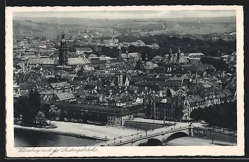 AK Würzburg, Teilansicht mit der Ludwigsbrücke