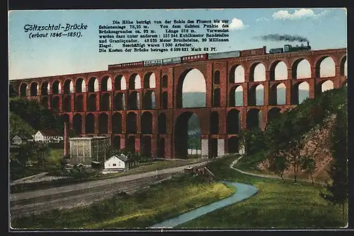 AK Netzschkau, Göltzschtal-Brücke mit Eisenbahn