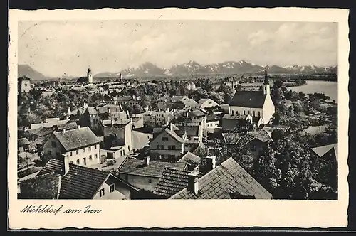 AK Mühldorf am Inn, Teilansicht mit Kirche