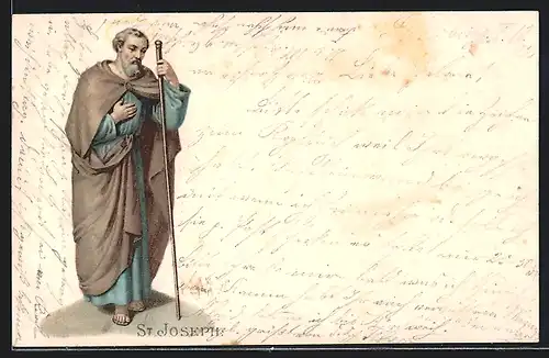 Lithographie Schutzpatron St. Joseph mit Wanderstab