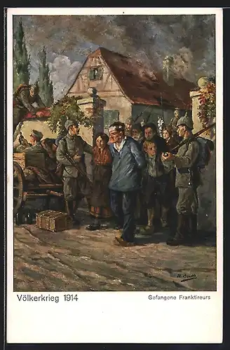AK Kriegsgefangene Franktireurs, Völkerkrieg 1914
