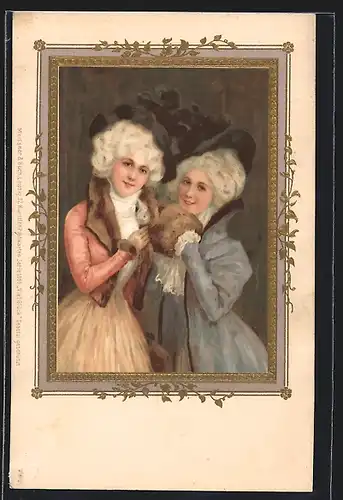 Präge-AK Hübsche Freundinnen in Mode des Barock, Jugendstil
