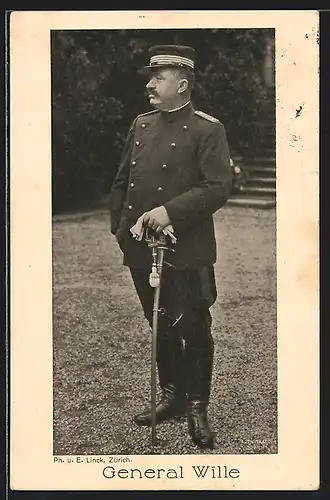 AK Schweizer Heerführer General Wille mit Degen