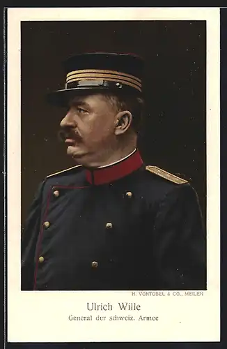 AK General der schweizer Armee Ulrich Wille mit Mütze im Profil