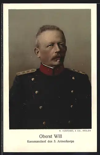 AK Heerführer Oberst Will in Uniform, Kommandant des 3. Armeekorps