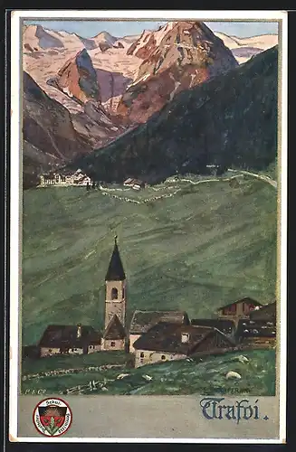 AK Deutscher Schulverein Nr. 516: Trafoi, Ortspartie im Tal gegen Berge