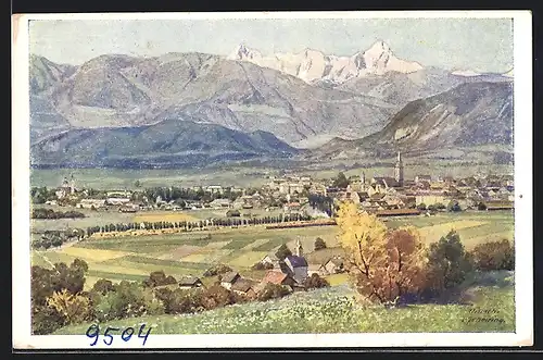 AK Deutscher Schulverein Nr. 1613: Villach /Kärnten, Panorama mit Stadt und Gebirge