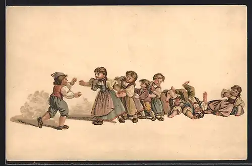 AK Basel, Gottfried Mind 1768-1814, Kinder in einer Reihe