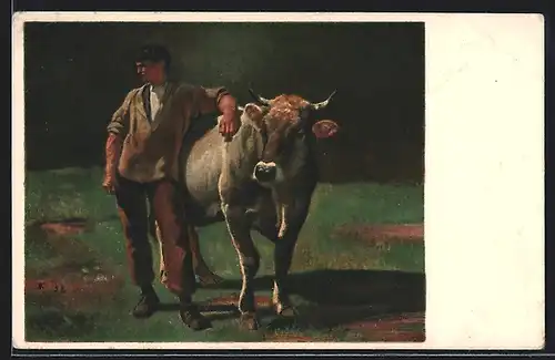 Künstler-AK Pro Juventute, Friedli mit der Kuh nach Rudolf Koller