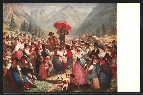 Künstler-AK Pro Juventute, Alpslubete auf Sol, Tanzende Schweizer