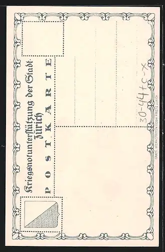 Künstler-AK Zürich, Kriegsunterstützung der Stadt, Arme Blumenverkäuferin in der Kälte