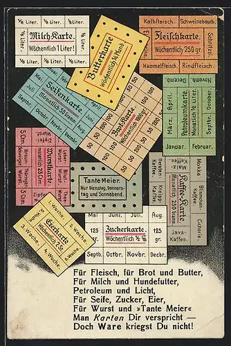 AK Lebensmittelkarten für Milch, Butter und Fleisch