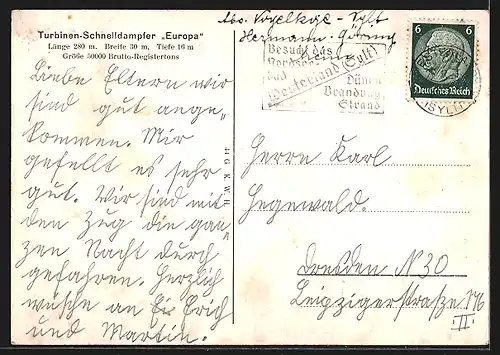 AK Norddeutscher Lloyddampfer Europa geht auf grosse Fahrt