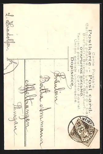 Präge-AK Kalenderblatt 1. Januar auf einem Auto mit Engelchen